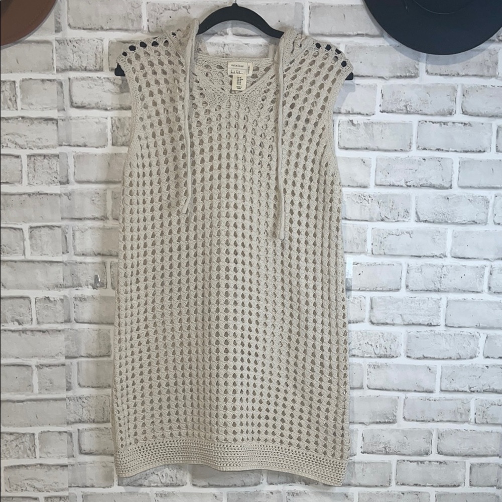 BeachLunchLounge Cream Crochet Hooded Swim Cover-Up